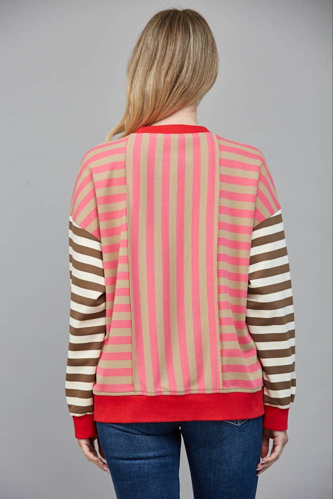 STRIPE COLOR DETAIL FRONT BUTTON CLOSURE CARDIGAN