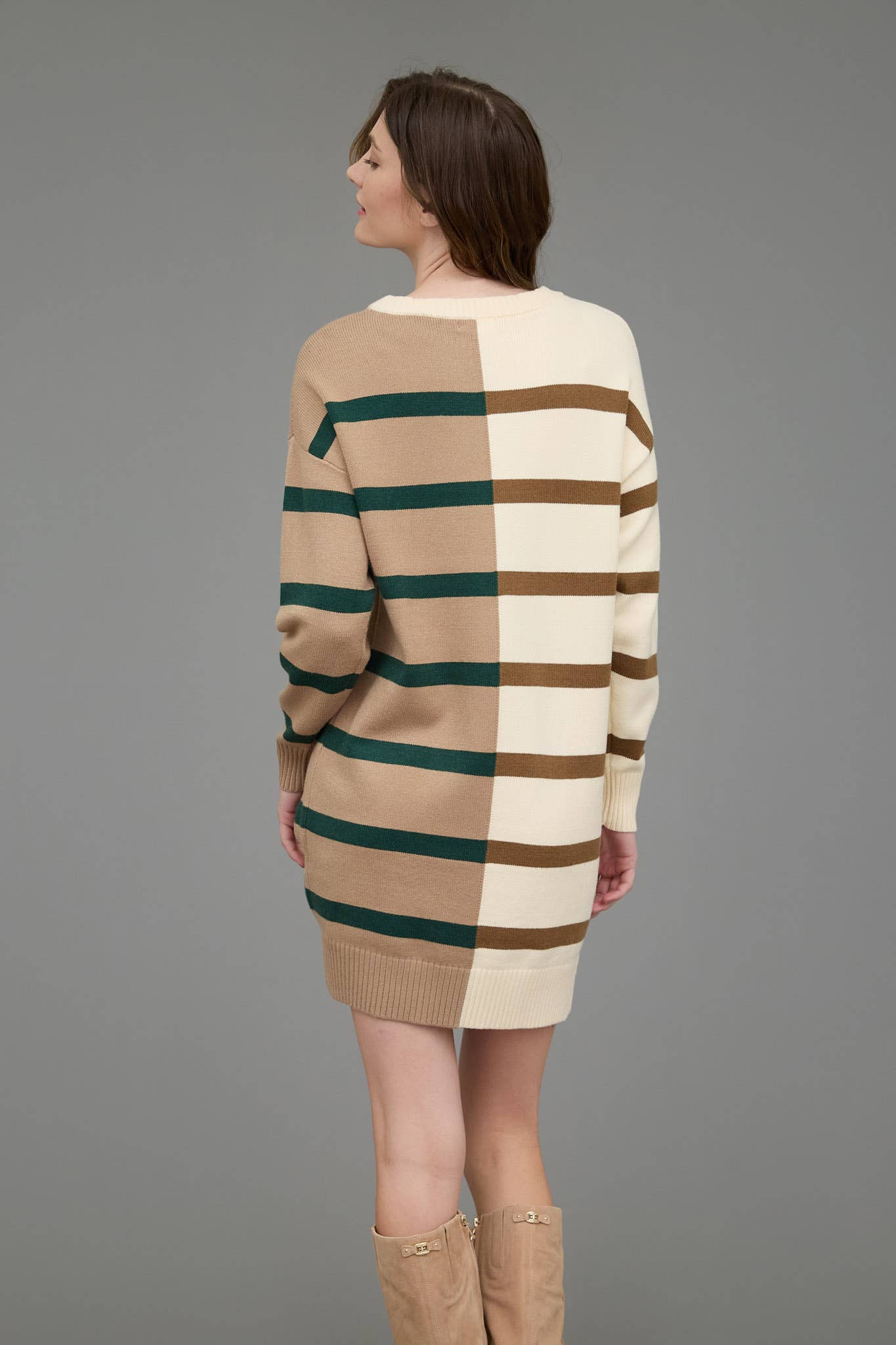 STRIPE COLORBLOCK LONG SLEEVE MINI SWEATER DRESS