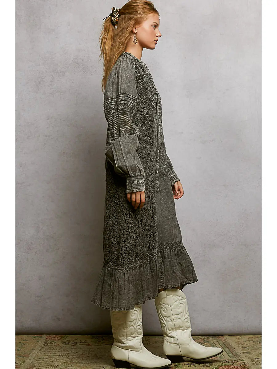 Woven BoHo Charcoal Dress