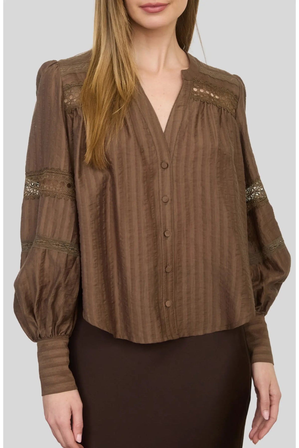 Brown Lace Detail Tonal Top