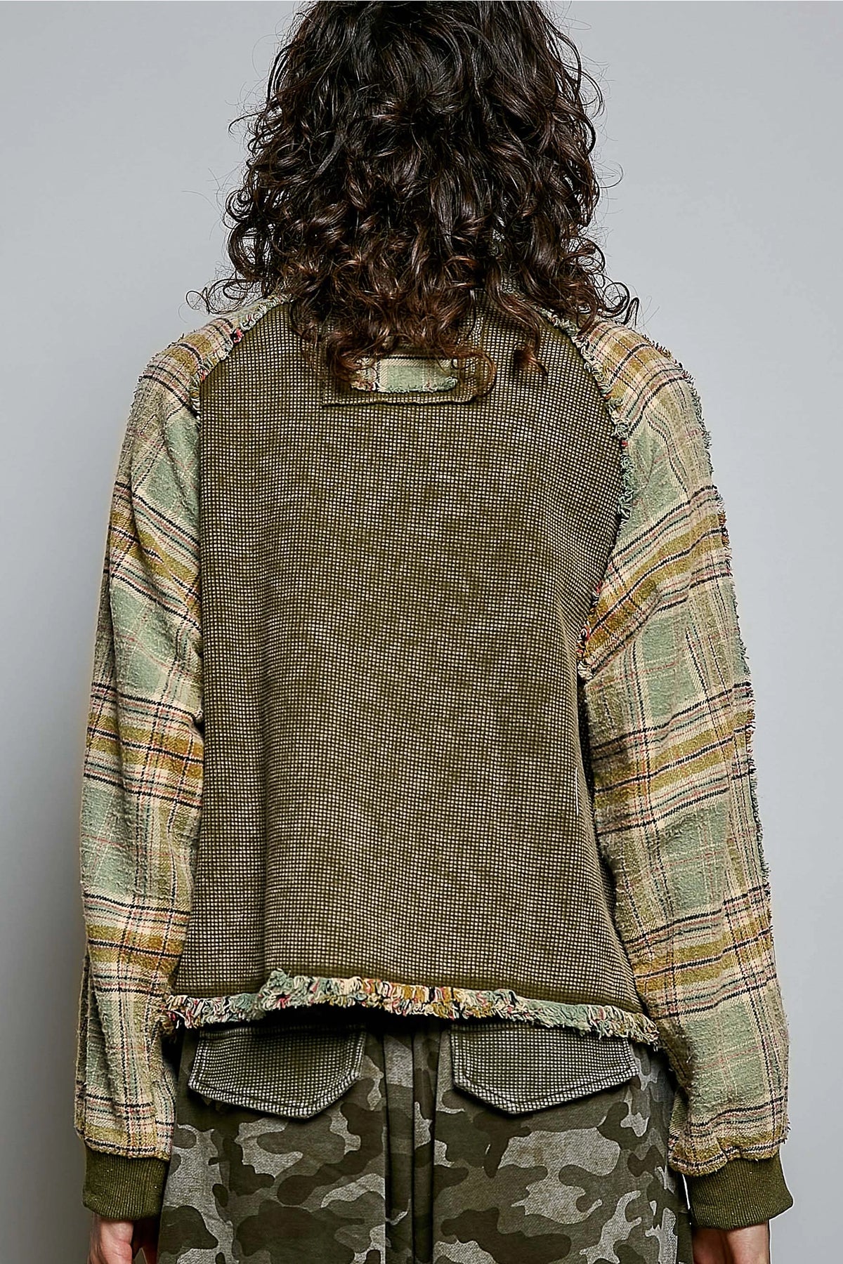 Plaid Patch Vintage Washing Rib Band Wrist Jacket
