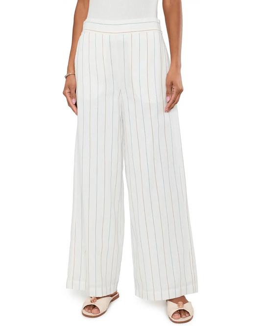 Liverpool Woven Stripe Mid Rise Wide Leg Full Length Pants