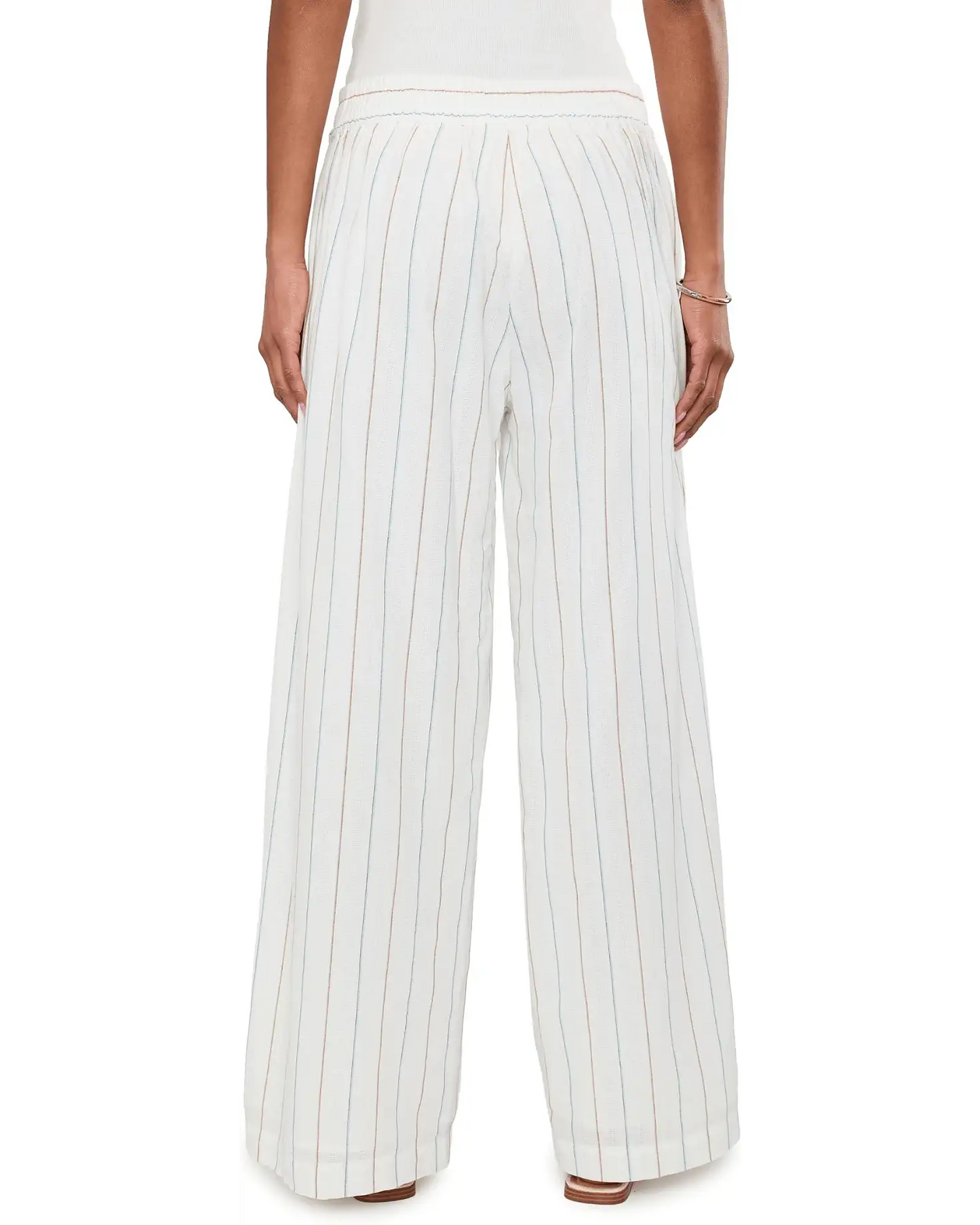 Liverpool Woven Stripe Mid Rise Wide Leg Full Length Pants