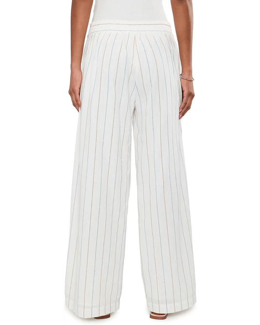 Liverpool Woven Stripe Mid Rise Wide Leg Full Length Pants