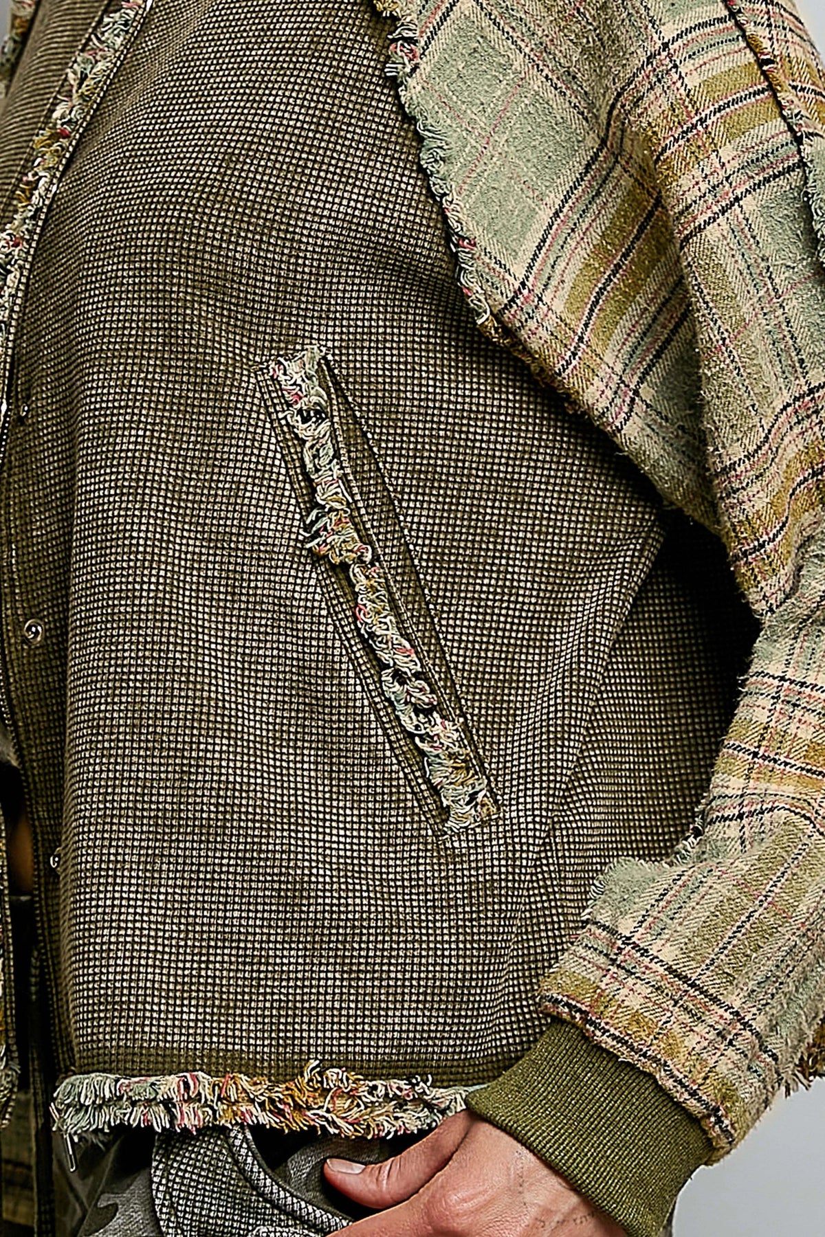 Plaid Patch Vintage Washing Rib Band Wrist Jacket