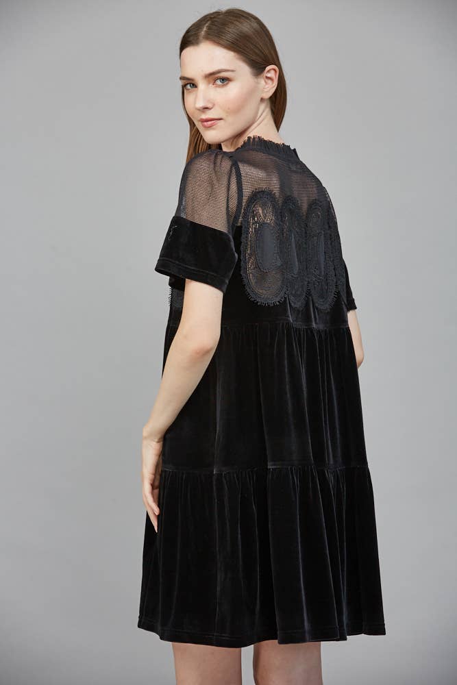 CONTRAST SHEER MESH Black INTRICATE LACE DETAIL VELVET