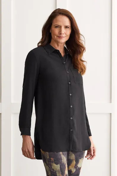 TRIBAL AIRFLOW ROLL-SLEEVE TUNIC SHIRT