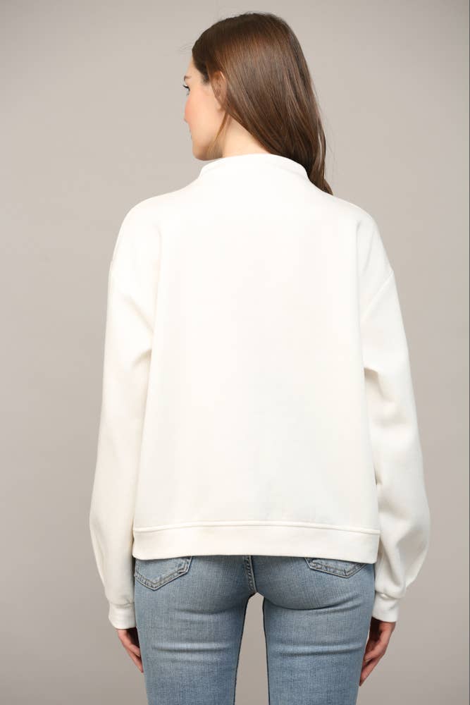 ZIPPER TRIMMED ROUND NECK SWEATSHIRT