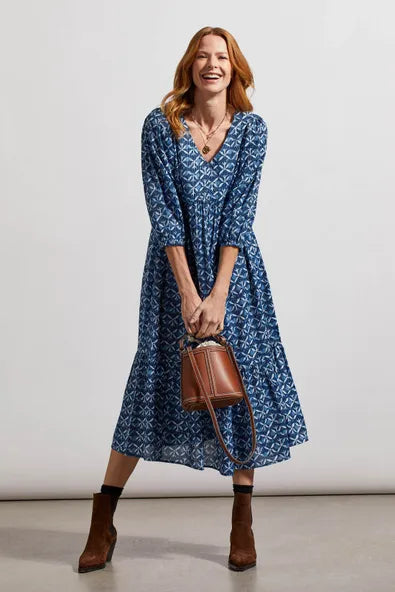 TRIBAL BLUELAKE PUFF-SLEEVE SHIFT DRESS