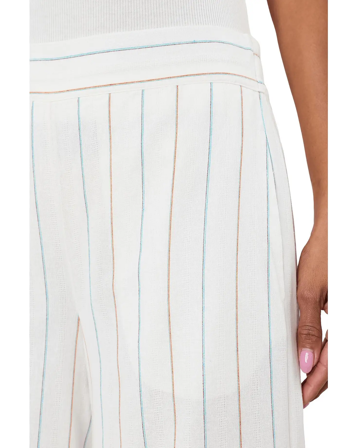 Liverpool Woven Stripe Mid Rise Wide Leg Full Length Pants