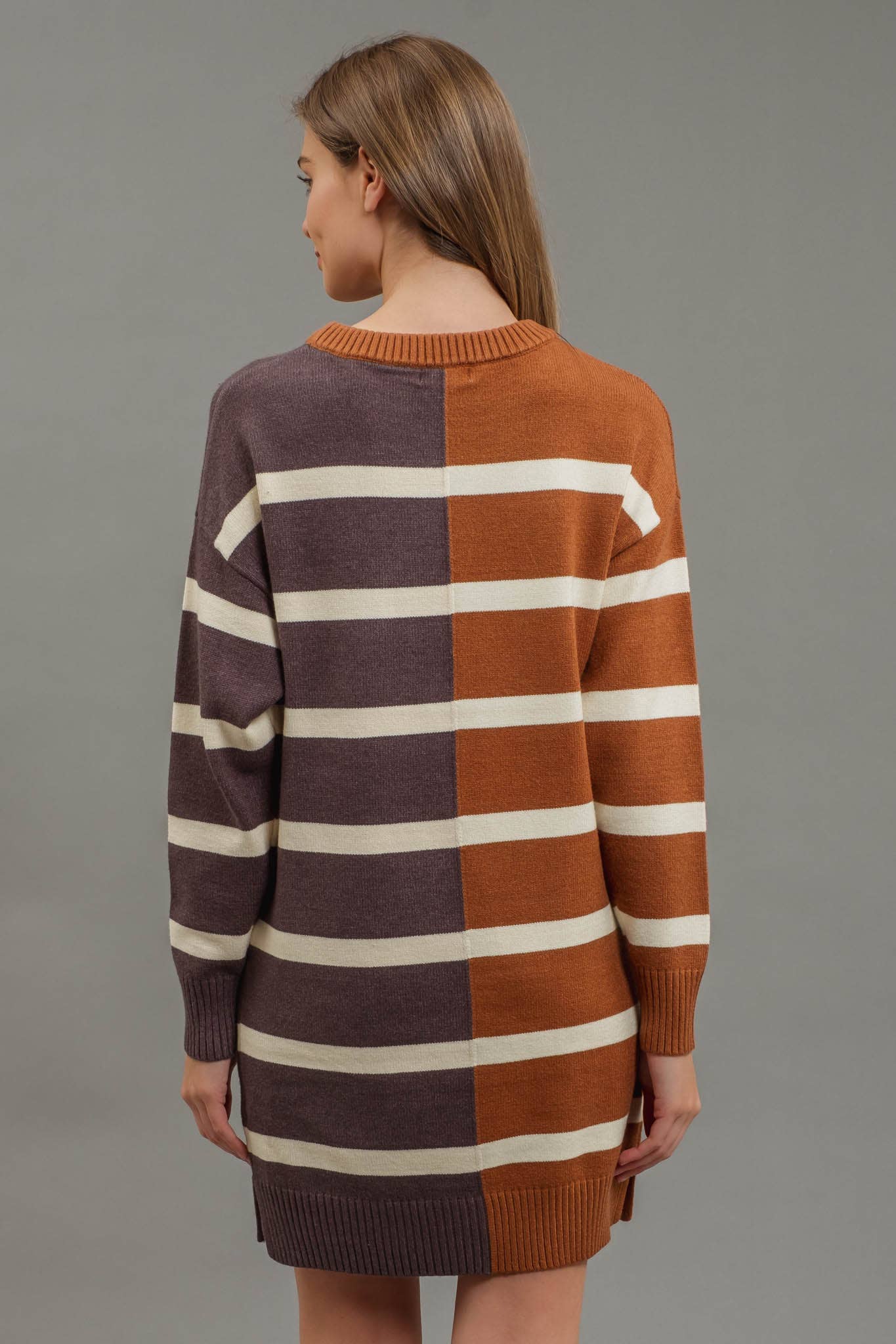 STRIPE COLORBLOCK LONG SLEEVE MINI SWEATER DRESS