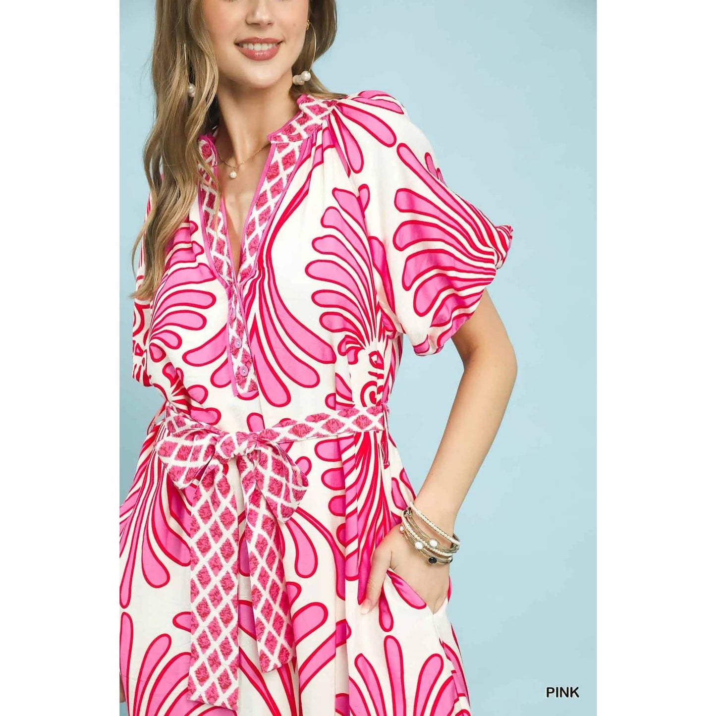 Geo Floral Belted Midi Dress