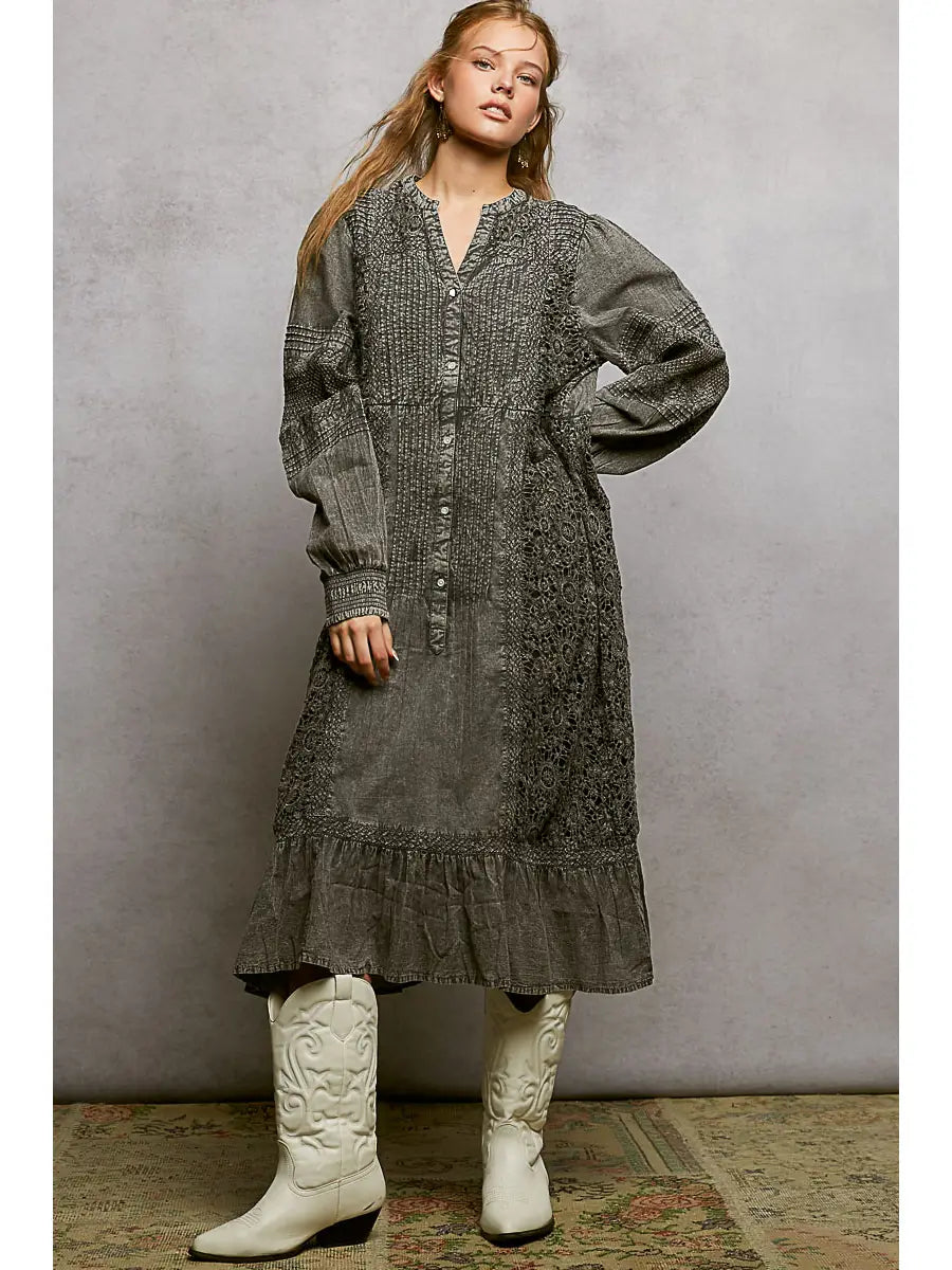 Woven BoHo Charcoal Dress