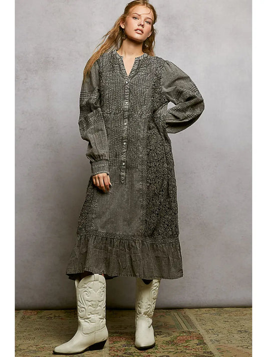 Woven BoHo Charcoal Dress