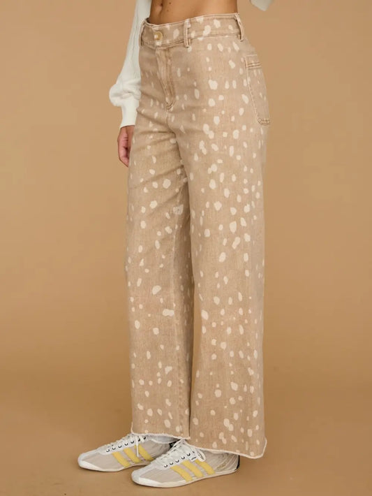 Spot Print Raw Hem Denim Jeans