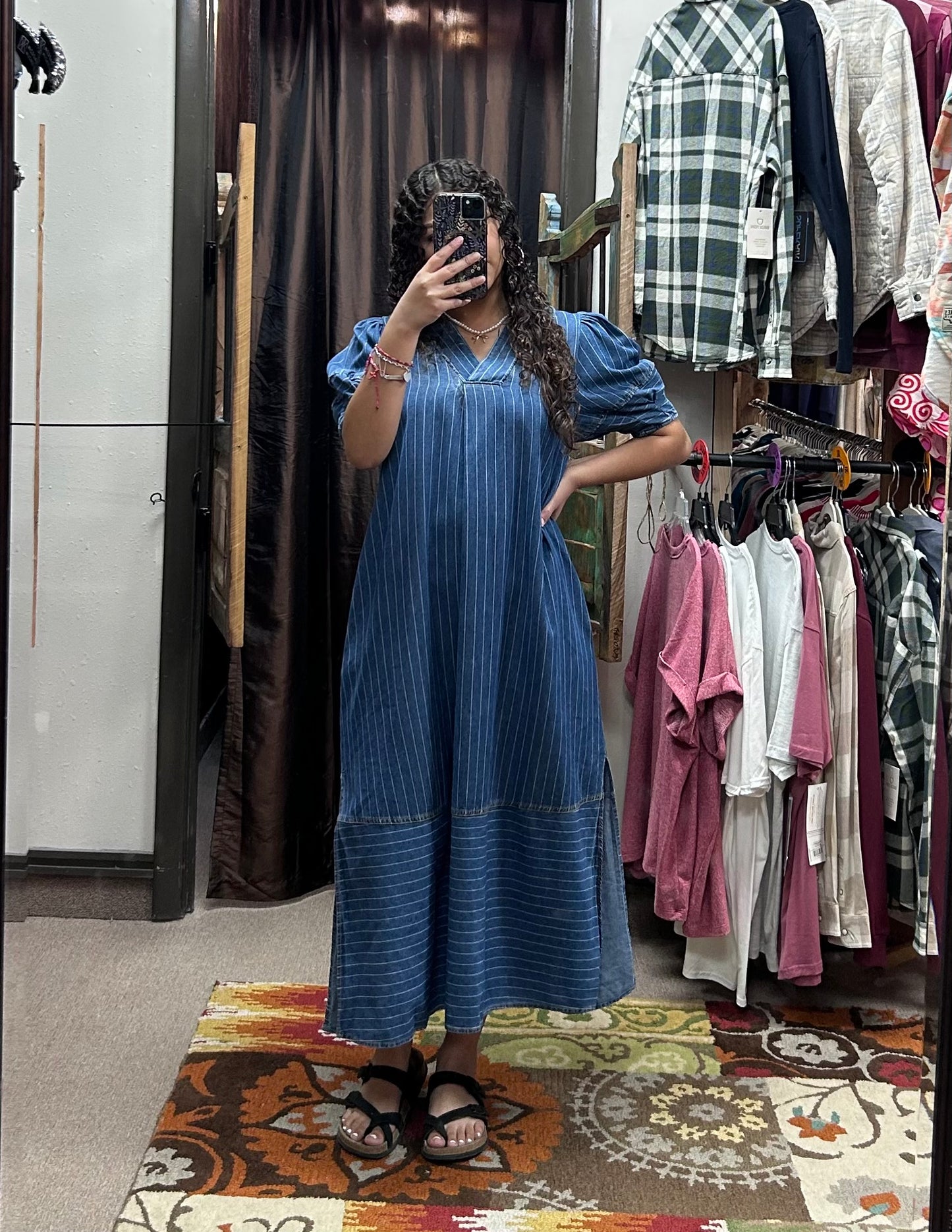 Denim Puff Sleeve Midi Dress