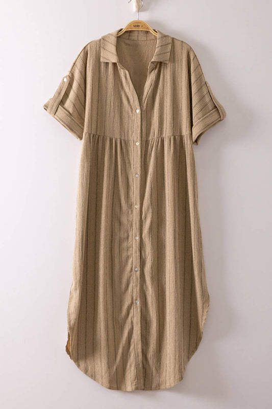 Striped Linen Midi Button Down Shirt Dress