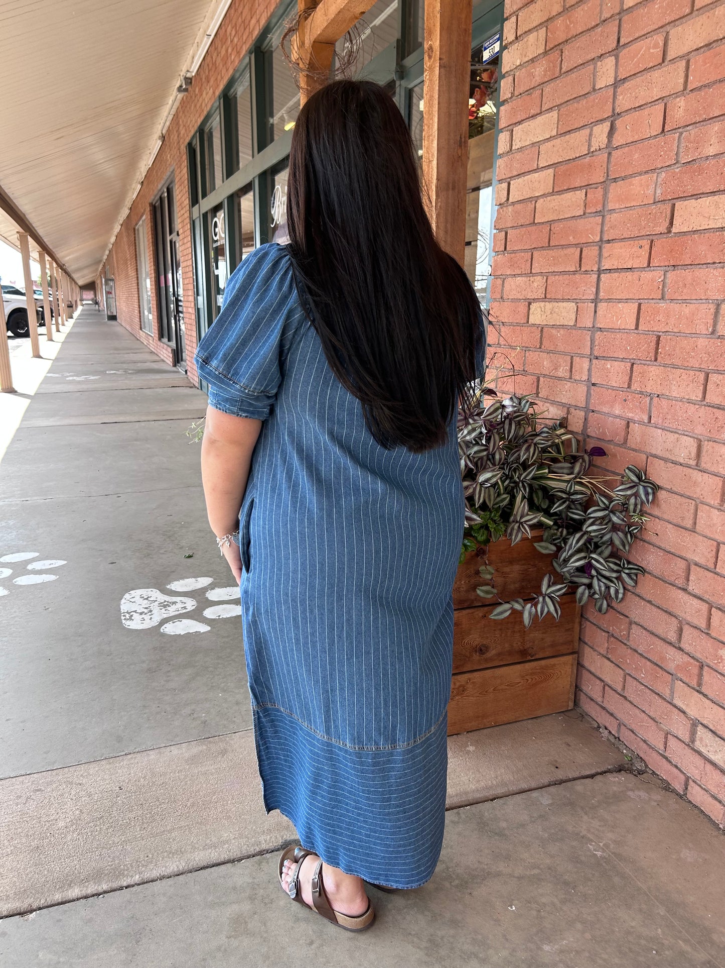 Denim Puff Sleeve Midi Dress