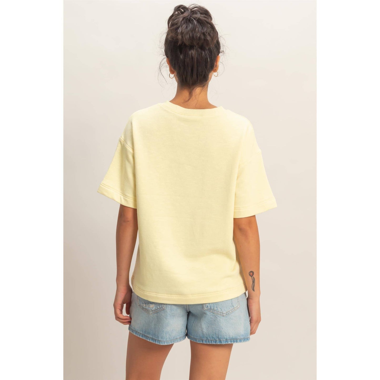 Crew Neck Short Sleeve Top (Pale Yellow or Sage Green)