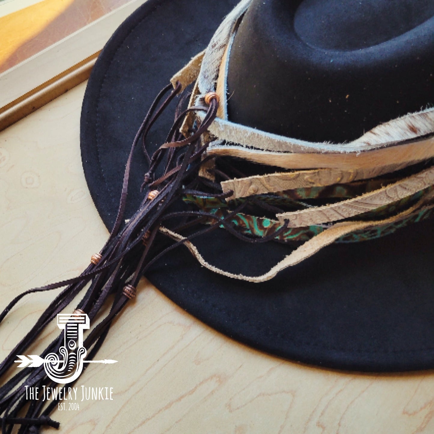 **Plumas Sepia Turquoise Embossed Leather Hat Band Only 951f