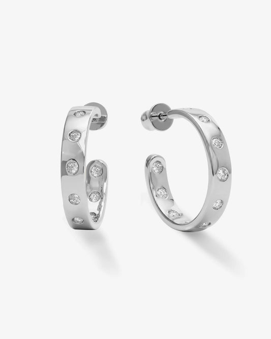 Melinda Maria Ashley Rodeo Hoops 1" Silver|White Diamondettes