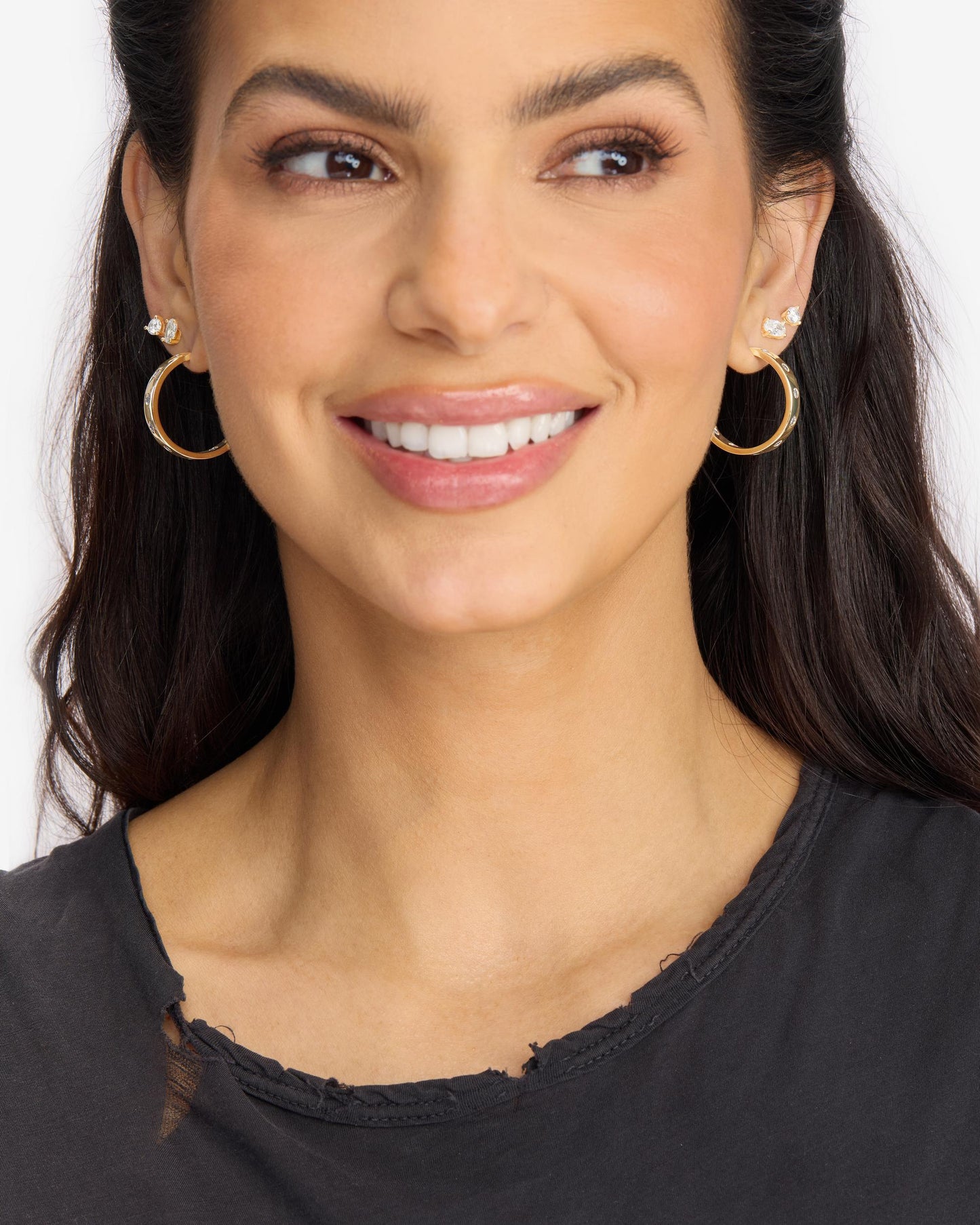 Melinda Maria Ashley Rodeo Hoops 1" Gold|White Diamondettes