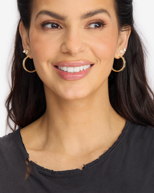 Melinda Maria Ashley Rodeo Hoops 1" Gold|White Diamondettes