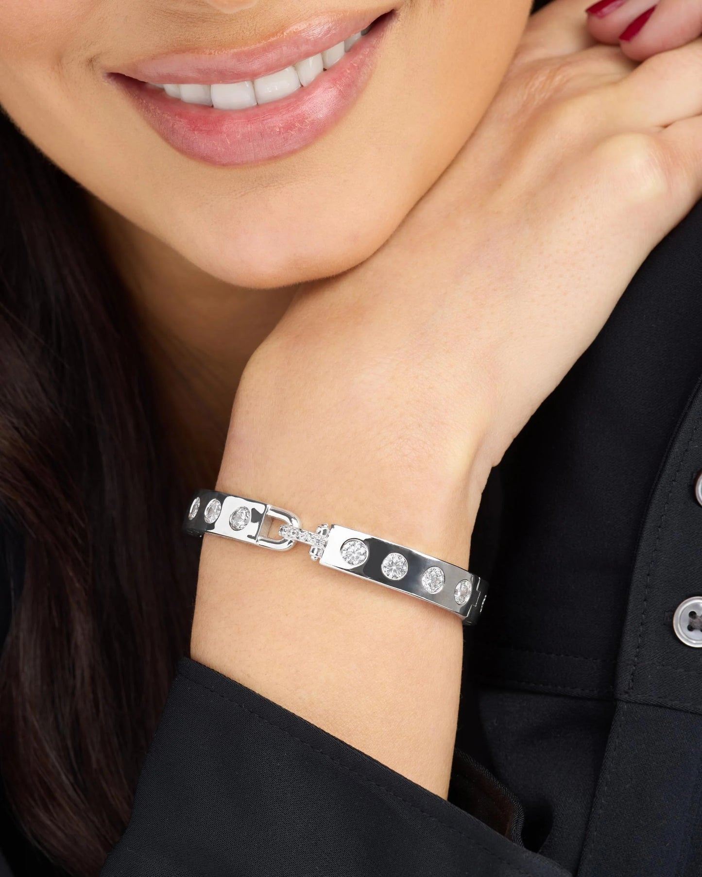 Melinda Maria Ashley Rodeo Lock Cuff 9mm Silver|White Diamondettes