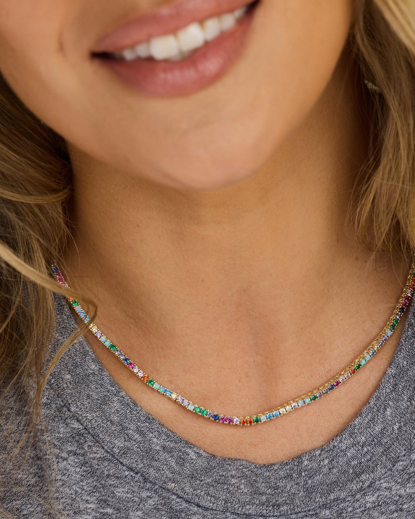 Melinda Maria Heiress Tennis Necklace 2mm Gold|Multi Stone