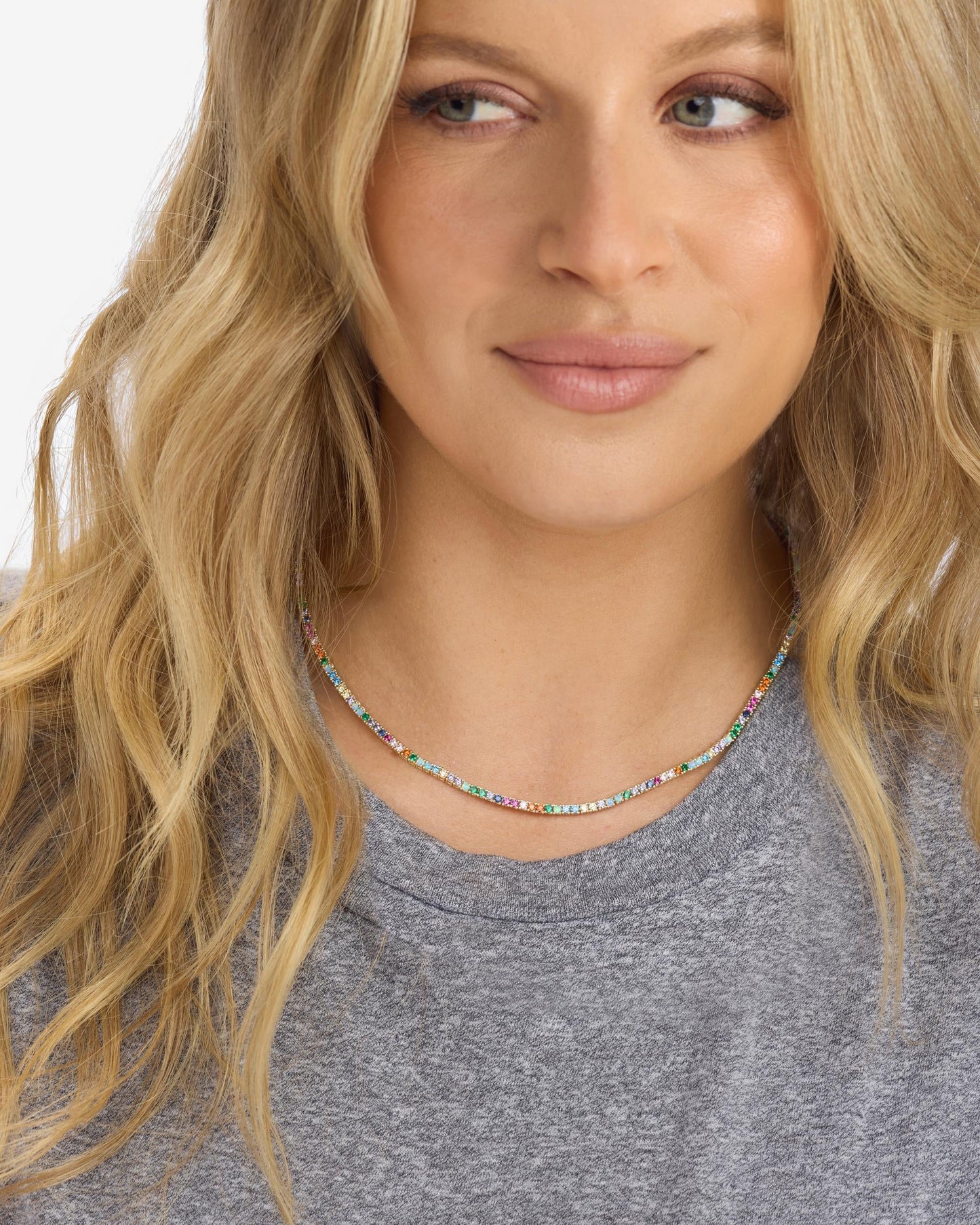 Melinda Maria Heiress Tennis Necklace 2mm Gold|Multi Stone