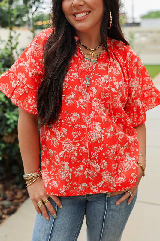 The Bell Top-red floral