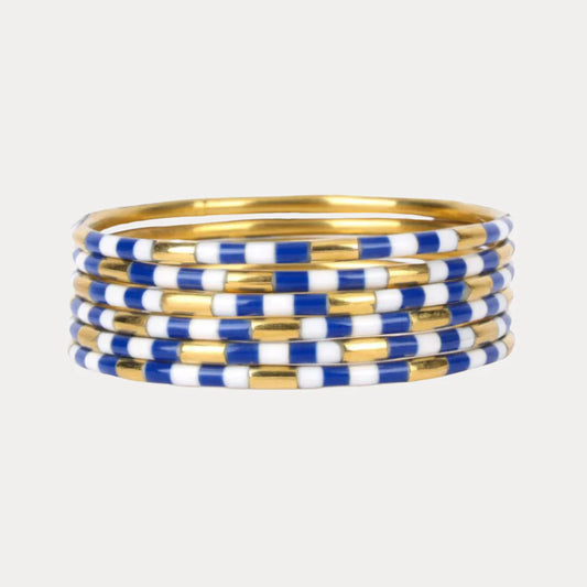 BuDha Girl BLUE/WHITE VEDA BANGLES - SET OF 6