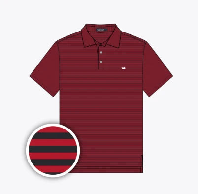 Southern Marsh Bermuda Performance Polo - Meadowood Stripe - Red & Black