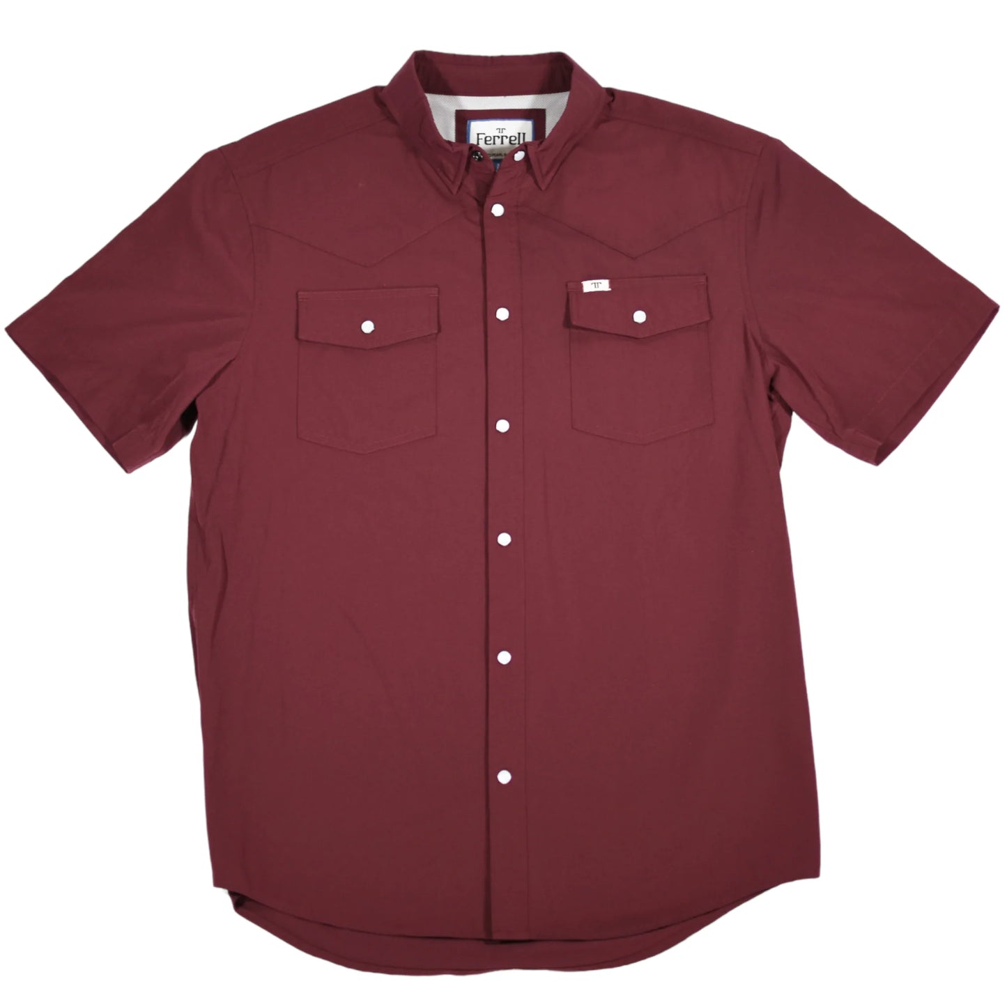 FERRELL BRAND MEN'S MAROON SHORT SLEEVE SNAP SHIRT