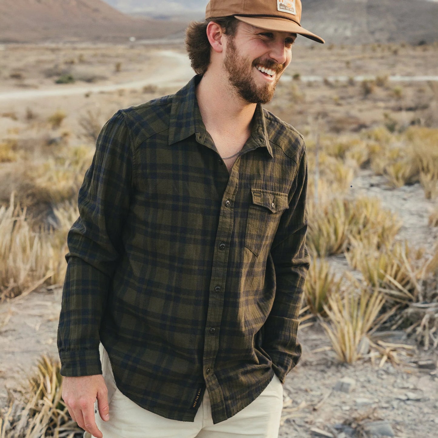 Howler Bros. La Grange Lightweight Flannel Cohen Plaid: Dark Olive