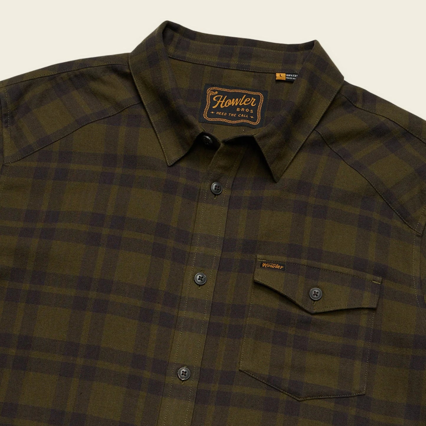 Howler Bros. La Grange Lightweight Flannel Cohen Plaid: Dark Olive