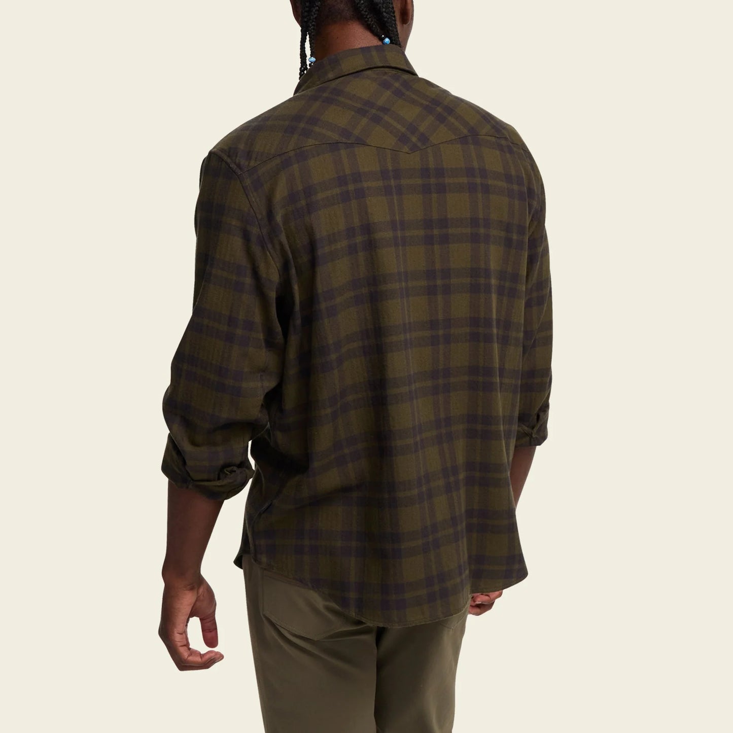 Howler Bros. La Grange Lightweight Flannel Cohen Plaid: Dark Olive