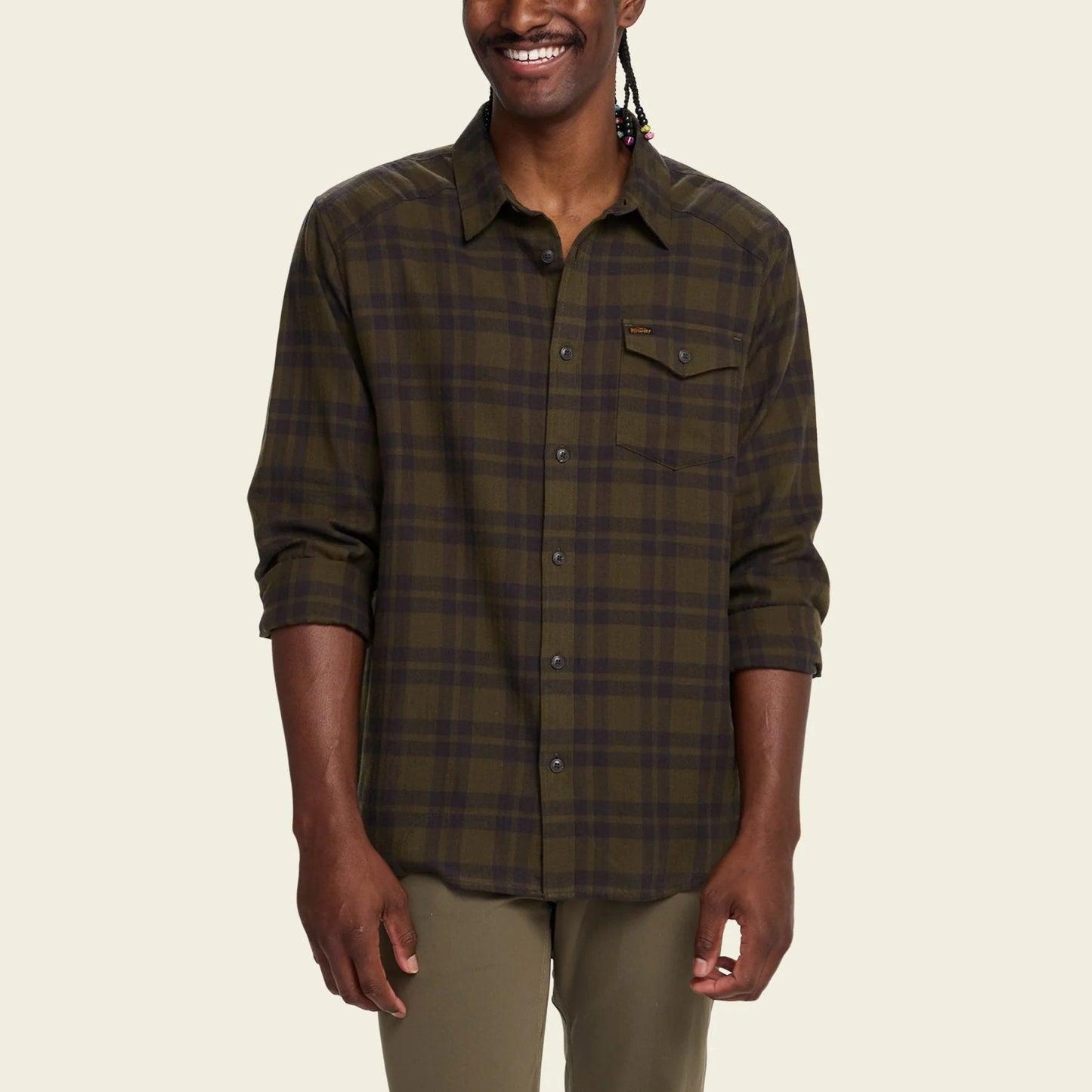 Howler Bros. La Grange Lightweight Flannel Cohen Plaid: Dark Olive