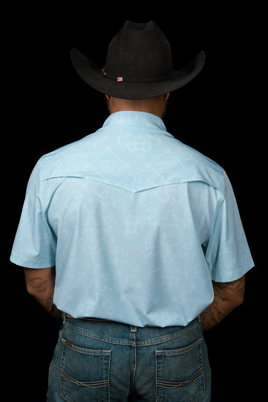 Ferrell Brand THE CARSON IN GREY GREEN - SHORT SLEEVE PEARL SNAP SHIRT