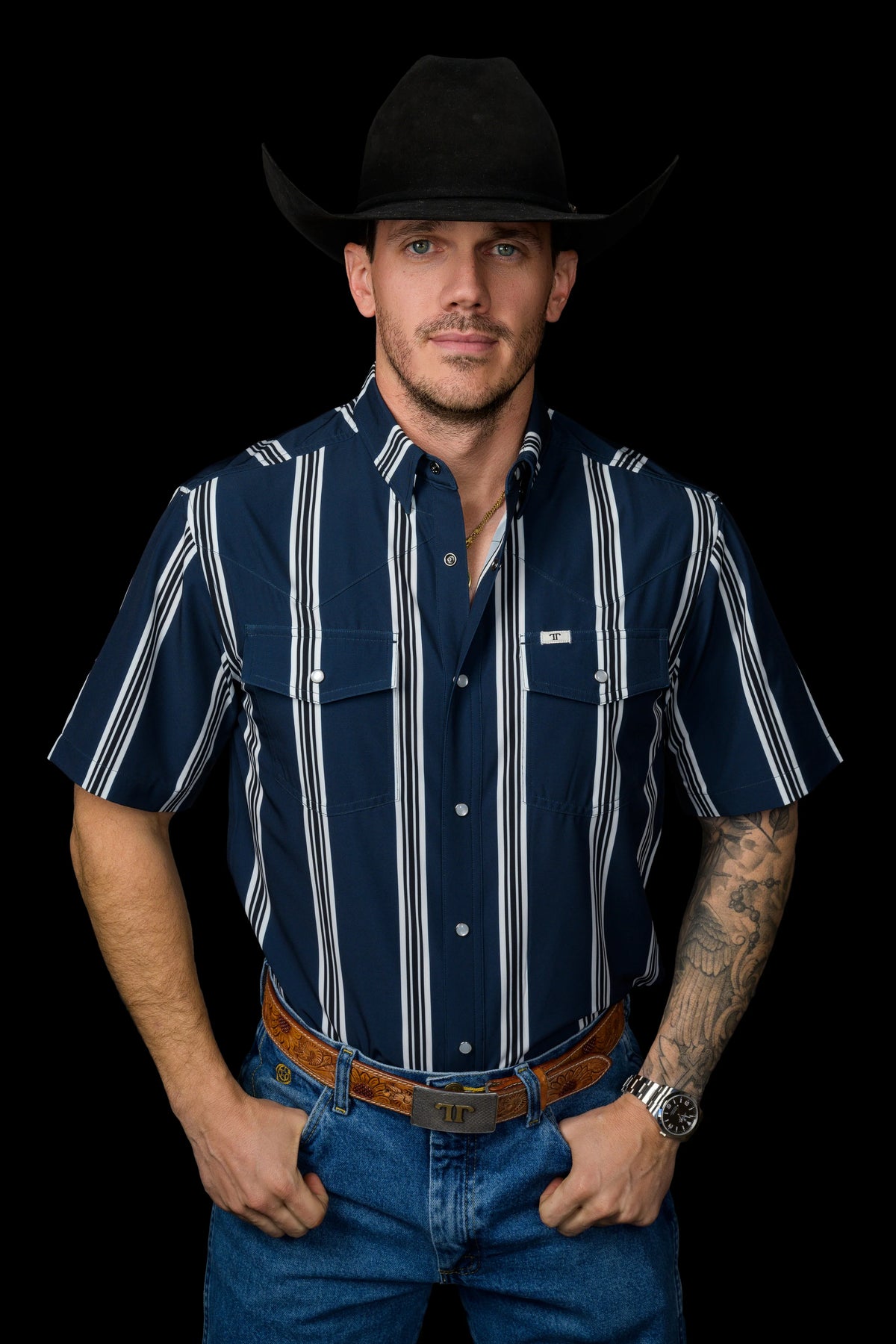 Ferrell THE HATFIELD SHORT SLEEVE PEARL SNAP SHIRT IN BLUE