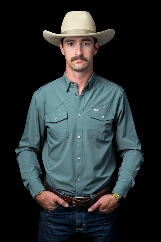 Ferrell Brand MEN'S AQUA LONG SLEEVE SNAP SHIRT