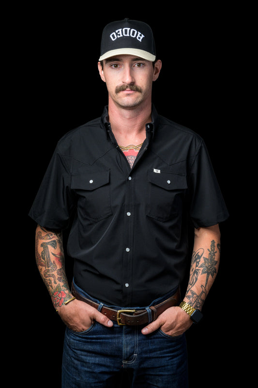 Ferrell Brand MEN'S BLACK SHORT SLEEVE SNAP SHIRT