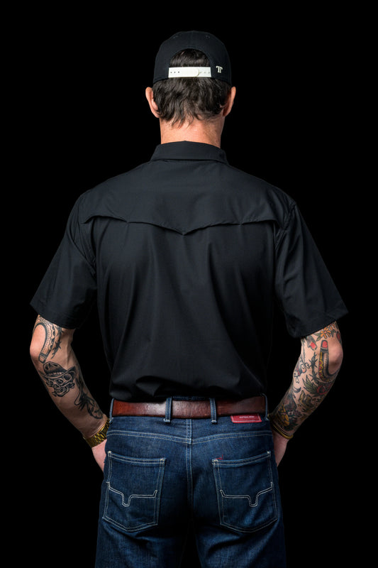 Ferrell Brand MEN'S BLACK SHORT SLEEVE SNAP SHIRT