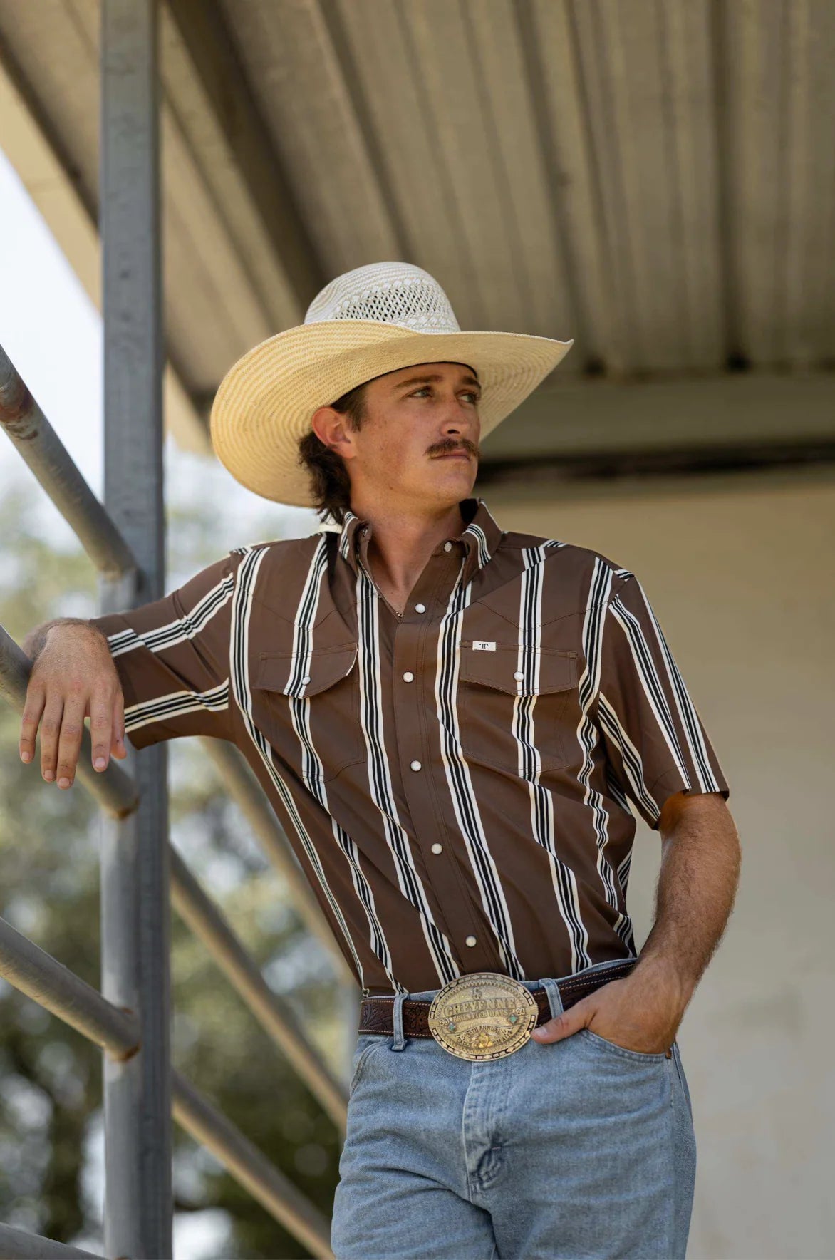 Ferrell Brand The Hatfield Short Sleeve Pearl Snap Shirt in Brown