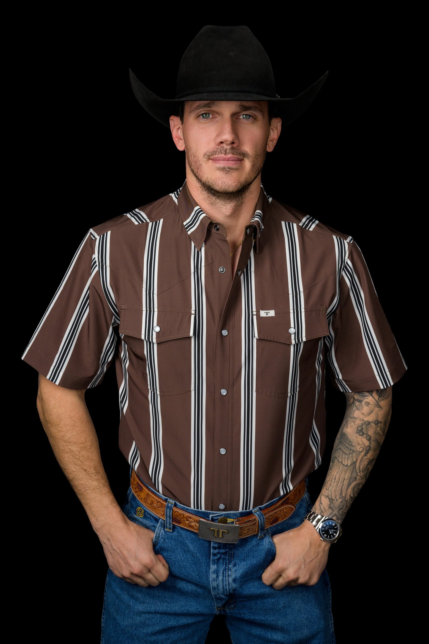 Ferrell Brand The Hatfield Short Sleeve Pearl Snap Shirt in Brown
