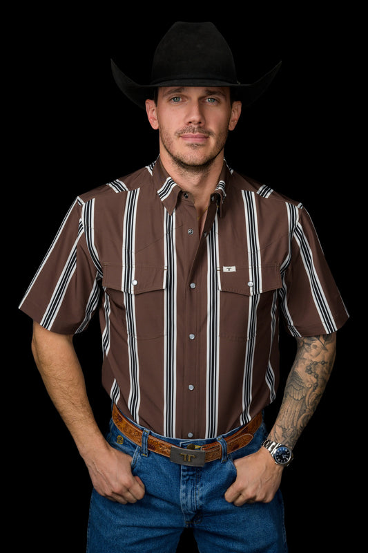Ferrell Brand The Hatfield Short Sleeve Pearl Snap Shirt in Brown
