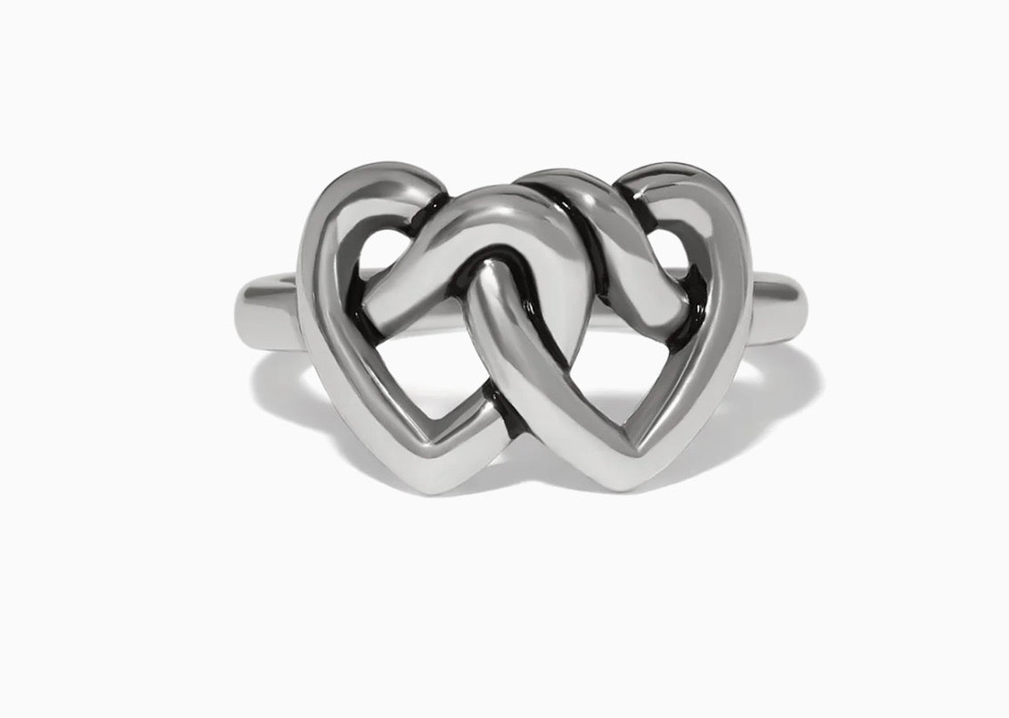 Brighton INTERLOK Linked Hearts Ring Silver