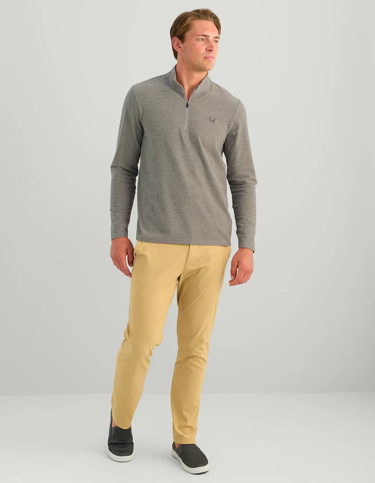 HUK Leeward Lightweight Fleece 1/4 Zip - Sharkskin Heather