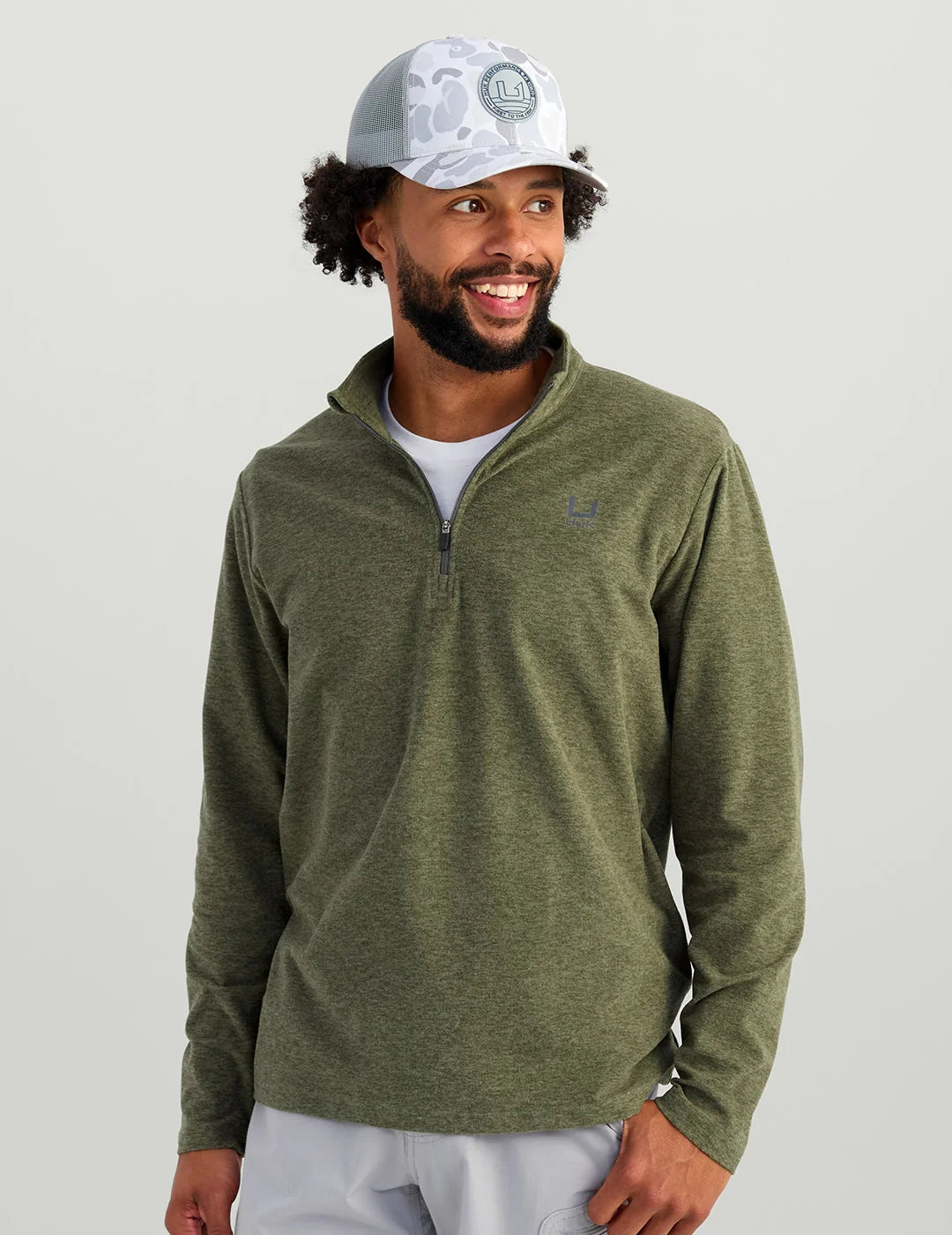 HUK Leeward Lightweight Fleece 1/4 Zip - Moss Heather