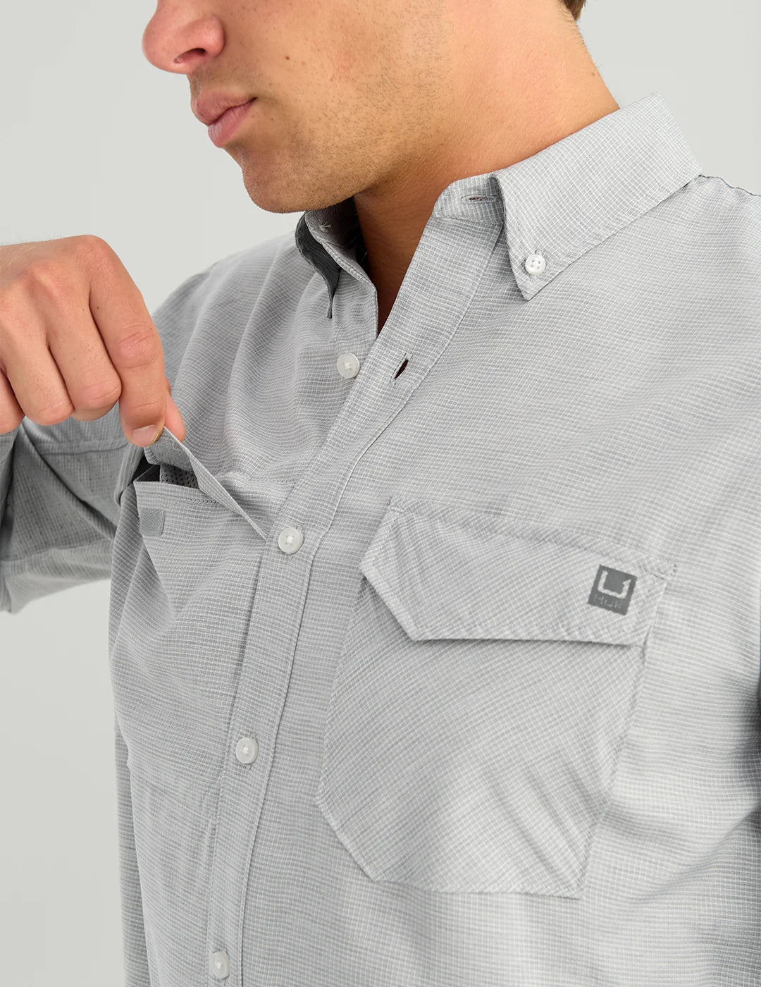 HUK Tide Point Heathered Ripstop Button-Down